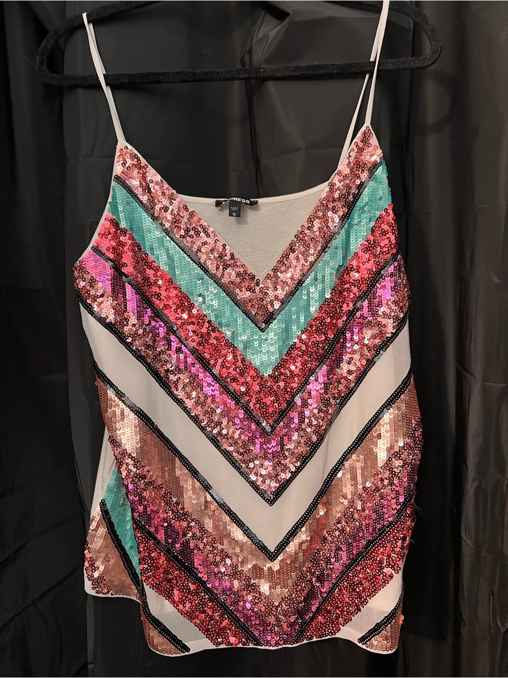 Express Sequin Chevron Camisole - Pink, Teal, Rose Gold